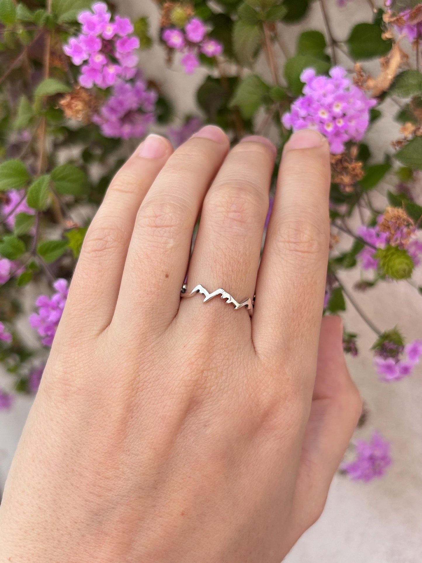 Mountain Wave Tree Ring, Nature Inspired Sterling Silver Ring, Forest Ring, Hiking Jewelry, Adventure Ring, Outdoor Lover Gift