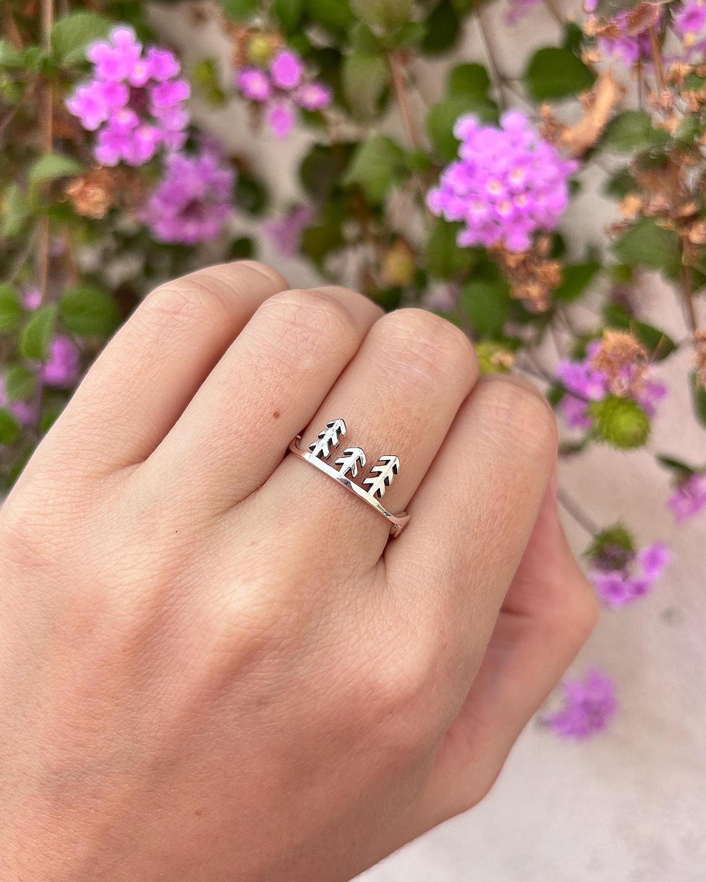 Mountain Wave Tree Ring, Nature Inspired Sterling Silver Ring, Forest Ring, Hiking Jewelry, Adventure Ring, Outdoor Lover Gift