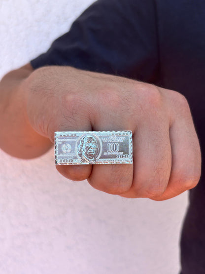 Money Ring 925 Sterling Silver, 100 Dollar Bill Ring, Double Finger Ring, Statement Ring, Cash Ring, Unique Silver Ring, Gift for Him Her