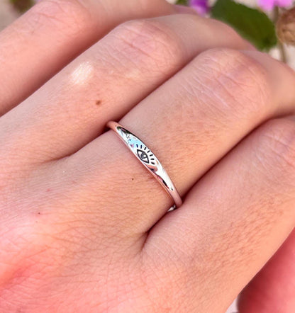 Evil Eye Ring, Sterling Silver Protection Ring, Minimalist Eye Ring, Symbolic Jewelry, Lucky Charm Ring, Spiritual Gift for Her