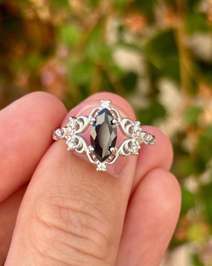 Handmade Black Onyx Ring 925 Sterling Silver, Marquise Cut Gothic Ring, Vintage Engagement Ring, Art Deco Statement Ring for Women