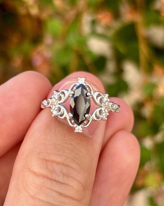 Handmade Black Onyx Ring 925 Sterling Silver, Marquise Cut Gothic Ring, Vintage Engagement Ring, Art Deco Statement Ring for Women
