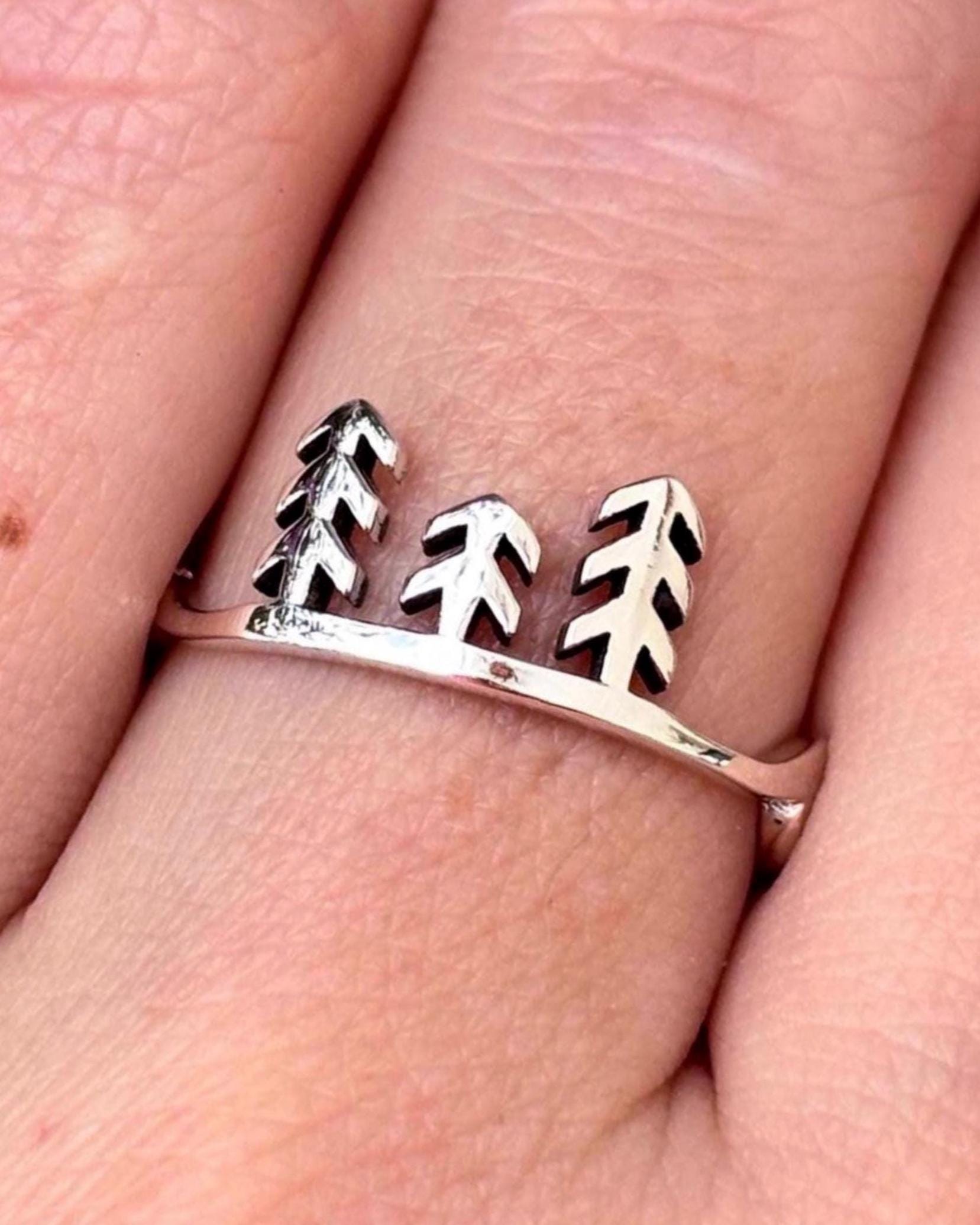 Mountain Wave Tree Ring, Nature Inspired Sterling Silver Ring, Forest Ring, Hiking Jewelry, Adventure Ring, Outdoor Lover Gift