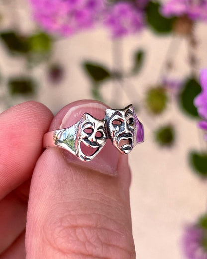 Comedy Drama Mask Ring, 925 Sterling Silver Theater Ring, Drama Club Jewelry, Oxidized Statement Ring, Actor Gift