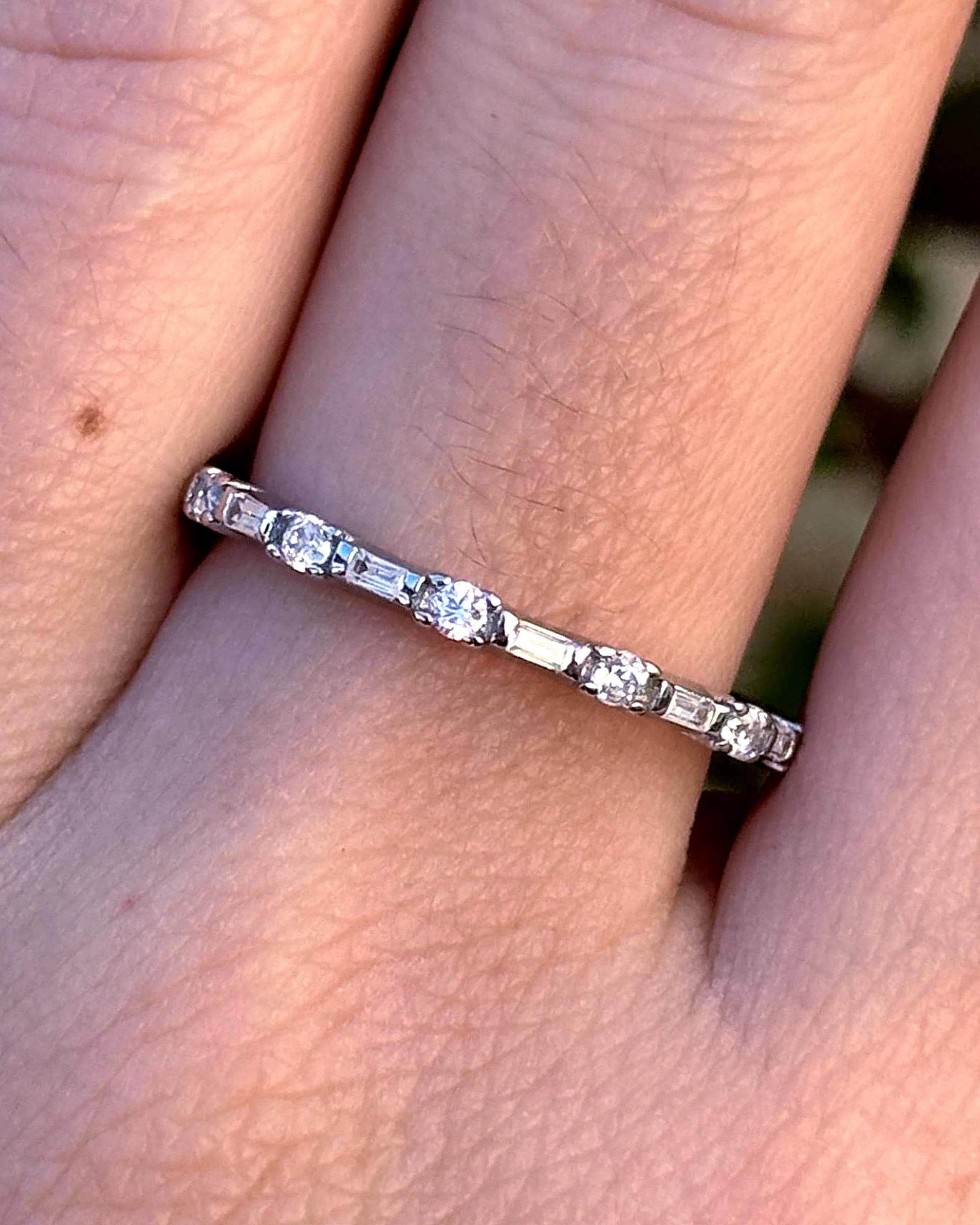 Sterling Silver CZ Eternity Band Ring, Minimalist Stackable Ring, Thin Wedding Band, Dainty Promise Ring, Everyday Jewelry