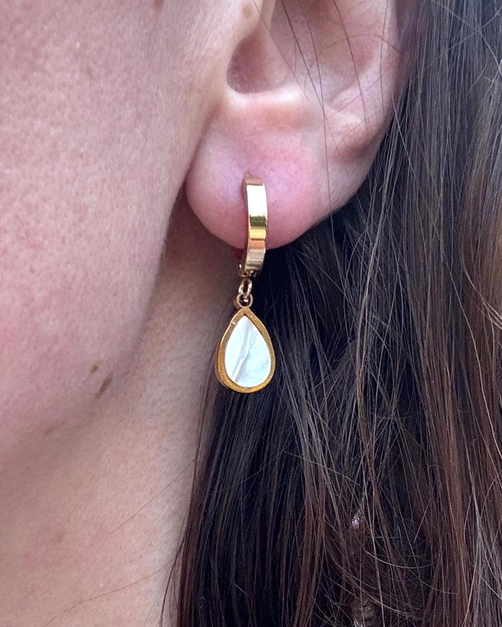 Mother of Pearl Drop Earrings, Gold Huggie Earrings, Stainless Steel Earrings, Minimalist Pearl Earrings, Hypoallergenic Jewelry Gift