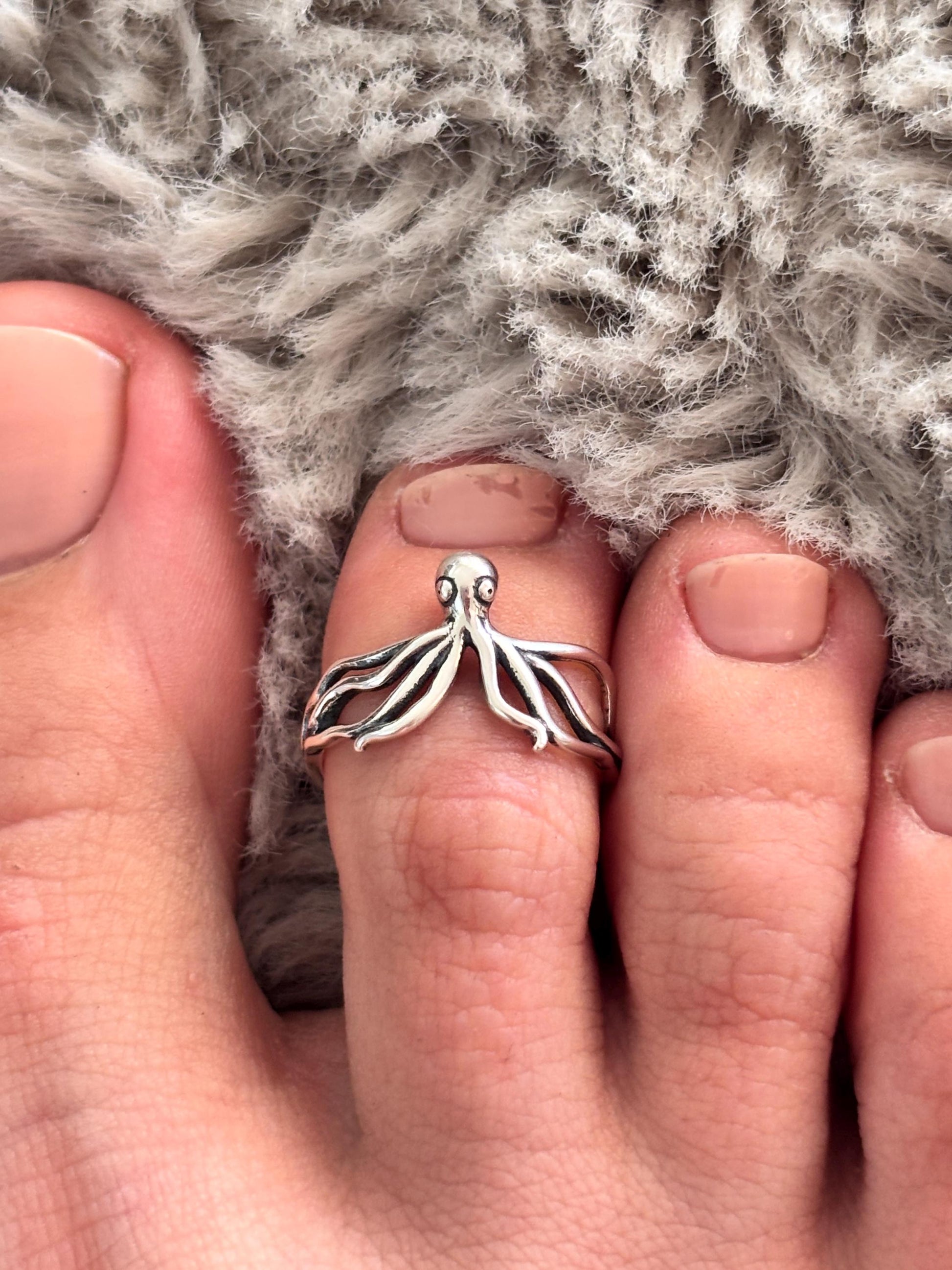 Sterling Silver Octopus Toe Ring, Adjustable 925 Silver Toe Ring, Beach Toe Ring, Ocean Jewelry, Sea Life Ring, Summer Foot Jewelry