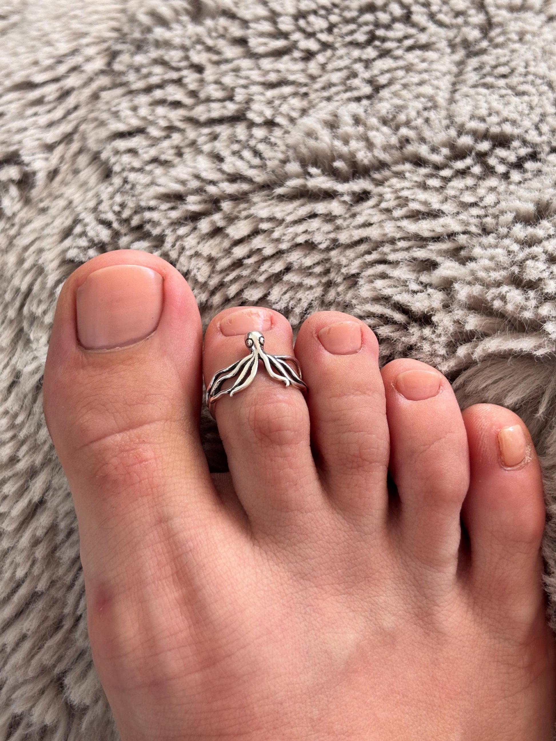 Sterling Silver Octopus Toe Ring, Adjustable 925 Silver Toe Ring, Beach Toe Ring, Ocean Jewelry, Sea Life Ring, Summer Foot Jewelry