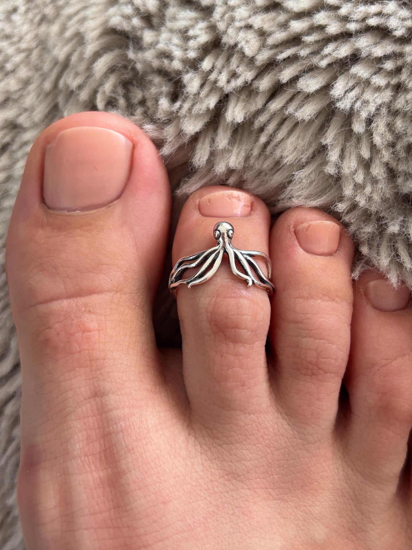 Sterling Silver Octopus Toe Ring, Adjustable 925 Silver Toe Ring, Beach Toe Ring, Ocean Jewelry, Sea Life Ring, Summer Foot Jewelry