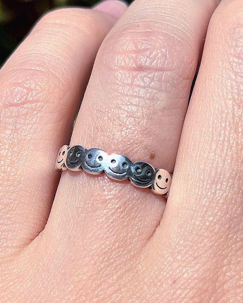 Smiley Face Ring 925 Sterling Silver, Happy Face Band Ring, Y2K Emoji Ring, Cute Stacking Ring, Trendy Silver Smile Jewelry
