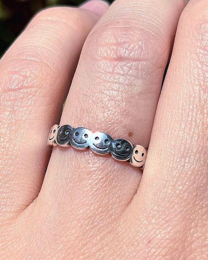 Smiley Face Ring 925 Sterling Silver, Happy Face Band Ring, Y2K Emoji Ring, Cute Stacking Ring, Trendy Silver Smile Jewelry