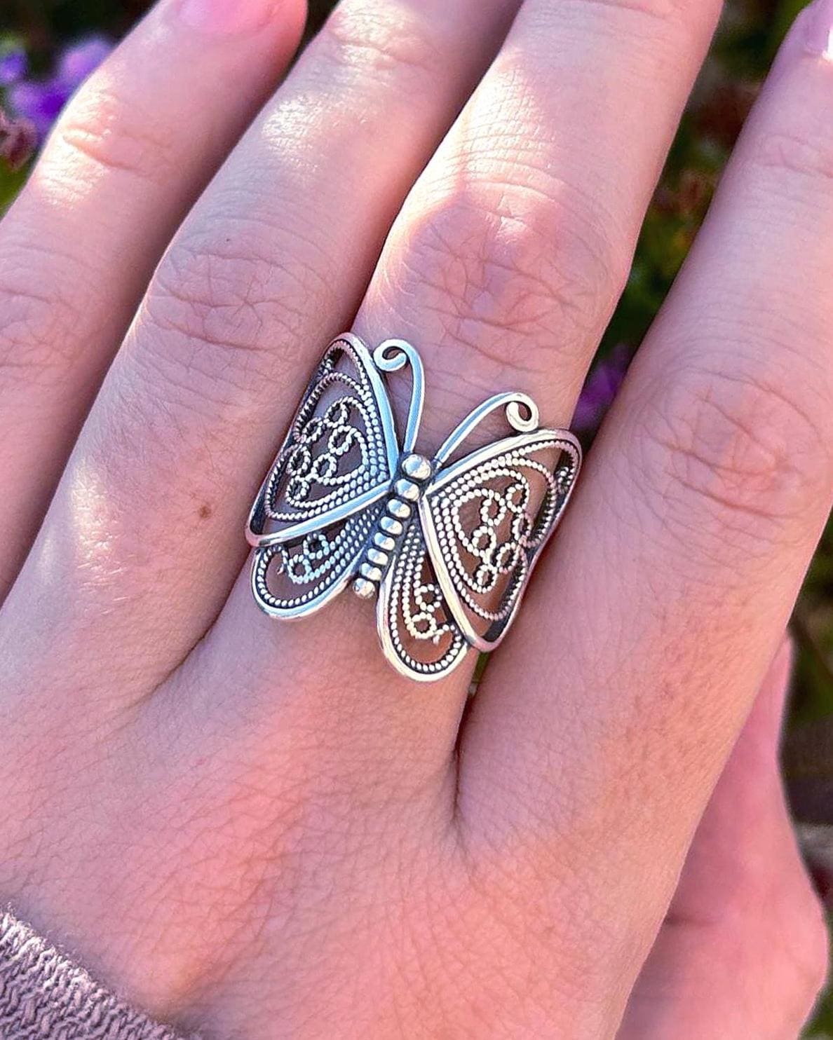 Handmade 925 Sterling Silver Butterfly Ring, Vintage Filigree Ring, Statement Butterfly Jewelry, Nature Inspired Ring, Gift for Her