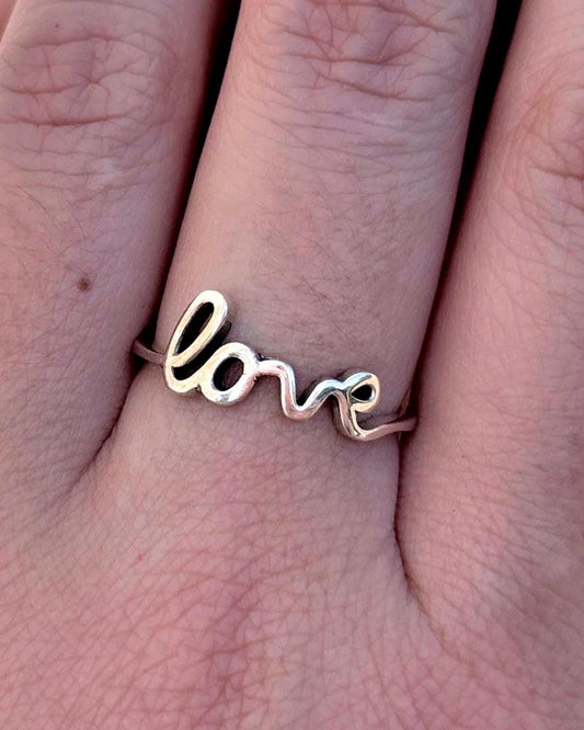 925 Sterling Silver Love Ring, Handmade Minimalist Script Ring, Cute Romantic Promise Ring, Everyday Jewelry Gift for Her