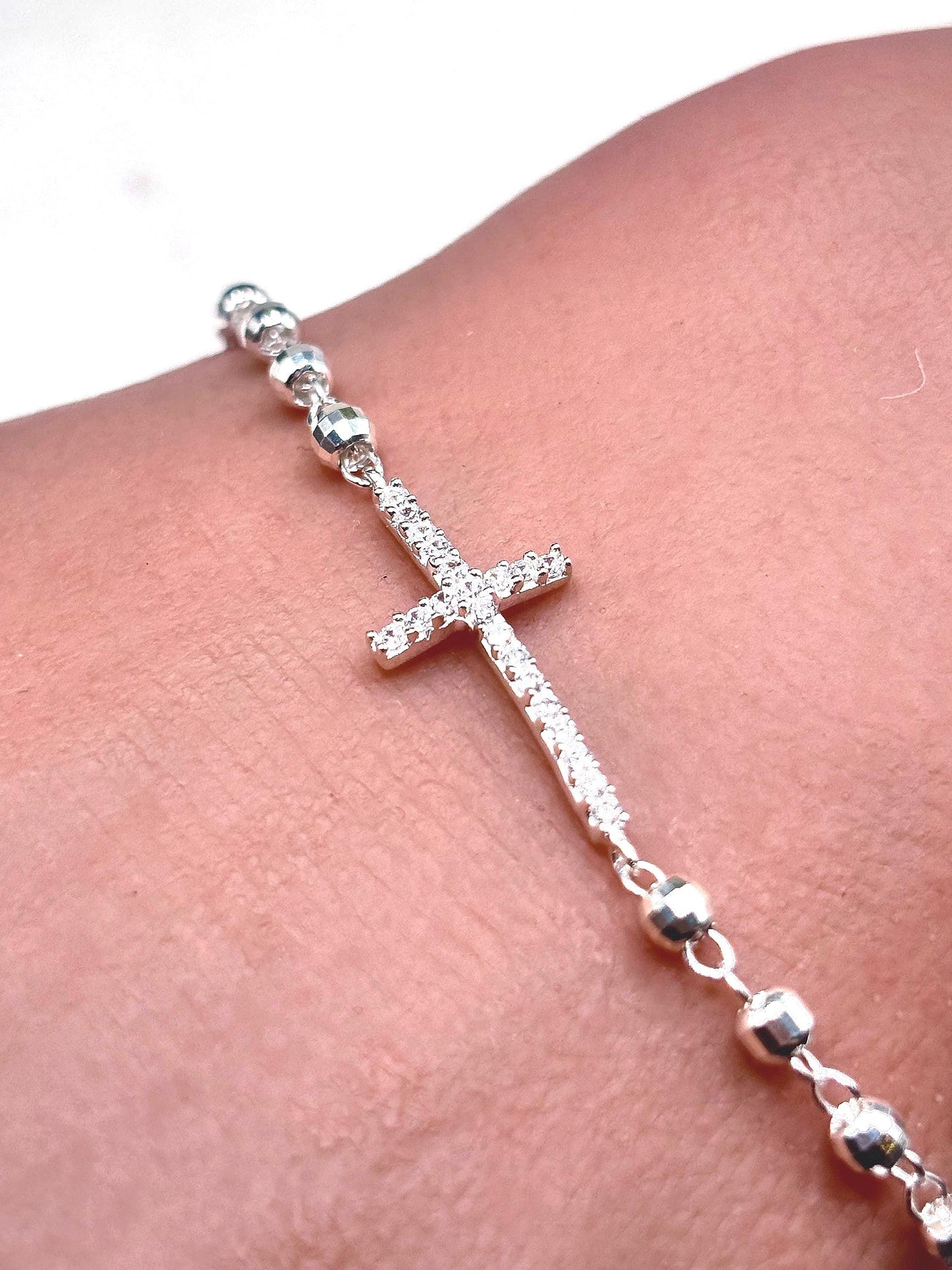 925 Sterling Silver Cross Bracelet 8 in, Christian Jewelry, Faith Bracelet for Women, Religious Gift, Dainty Catholic Cross, Minimalist