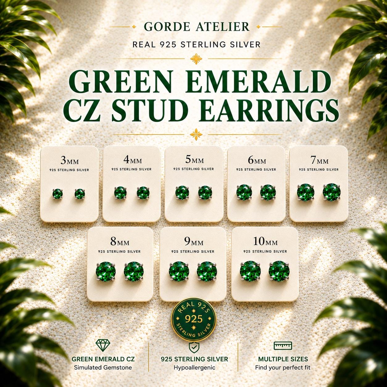 Green Emerald CZ Stud Earrings, Sterling Silver Stud Earrings, Emerald Green Earrings, May Birthstone Gift, Minimalist Silver Studs, May Gem