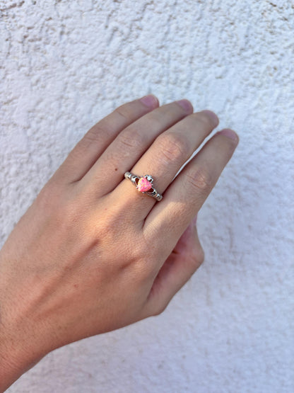 Sterling Silver Pink Opal Claddagh Ring, Irish Heart Ring, Celtic Promise Ring, Pink Heart Ring, Romantic Jewelry, Gift for Her, Irish Gift
