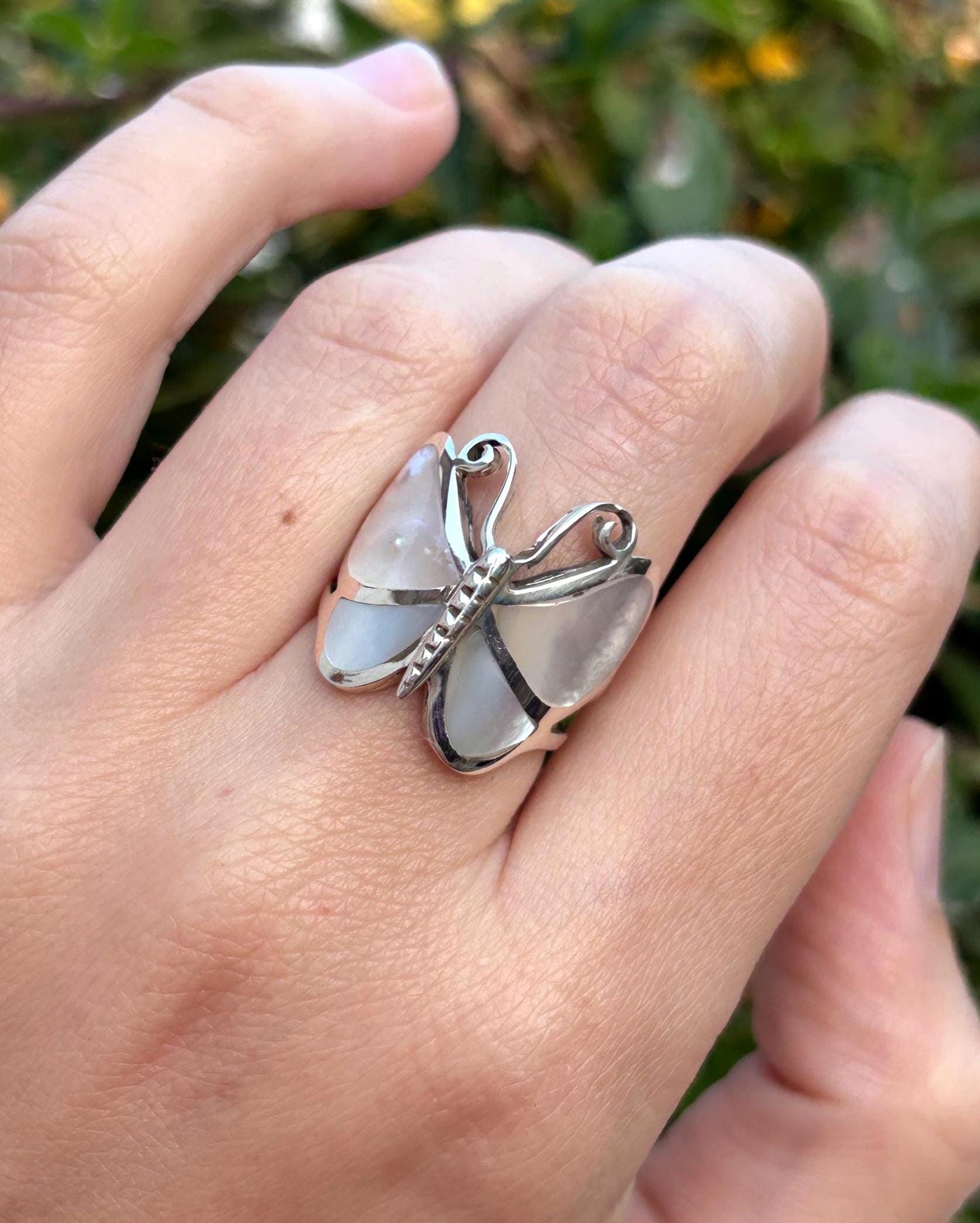 Genuine Mother of Pearl Handmade Butterfly Ring, 925 Sterling Silver Statement Ring, Natural Shell Ring, Butterfly Jewelry, Gift for Her