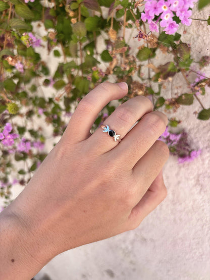 Sterling Silver Triple Moon Ring, Black Onyx Ring, Moon Goddess Ring, Celestial Ring, Wiccan Jewelry, Witchy Ring, Gift for Her, Pagan Ring