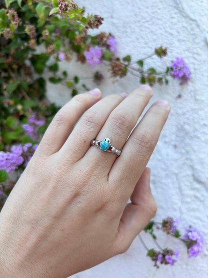 Sterling Silver Turquoise Claddagh Ring, Natural Turquoise Ring, Irish Promise Ring, Celtic Heart Ring, Friendship Gift for Her