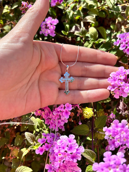 925 Sterling Silver Cross Necklace, Christian Cross Pendant, Faith Necklace, Snake Chain, Religious Jewelry Gift