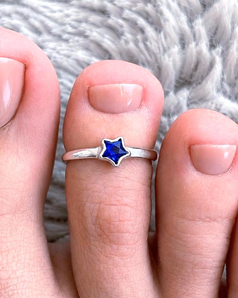 Sterling Silver Star Toe Ring, Blue CZ Star Ring, Celestial Toe Ring, Adjustable Silver Toe Ring, Minimalist Star Jewelry, Gift for Her