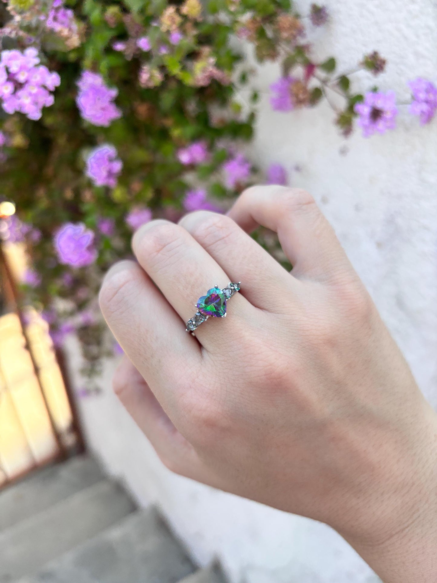 Mystic Topaz Heart Ring, 925 Sterling Silver Ring, Rainbow Heart Gemstone Ring, Romantic Promise Ring, Colorful Statement Ring, Gift for Her