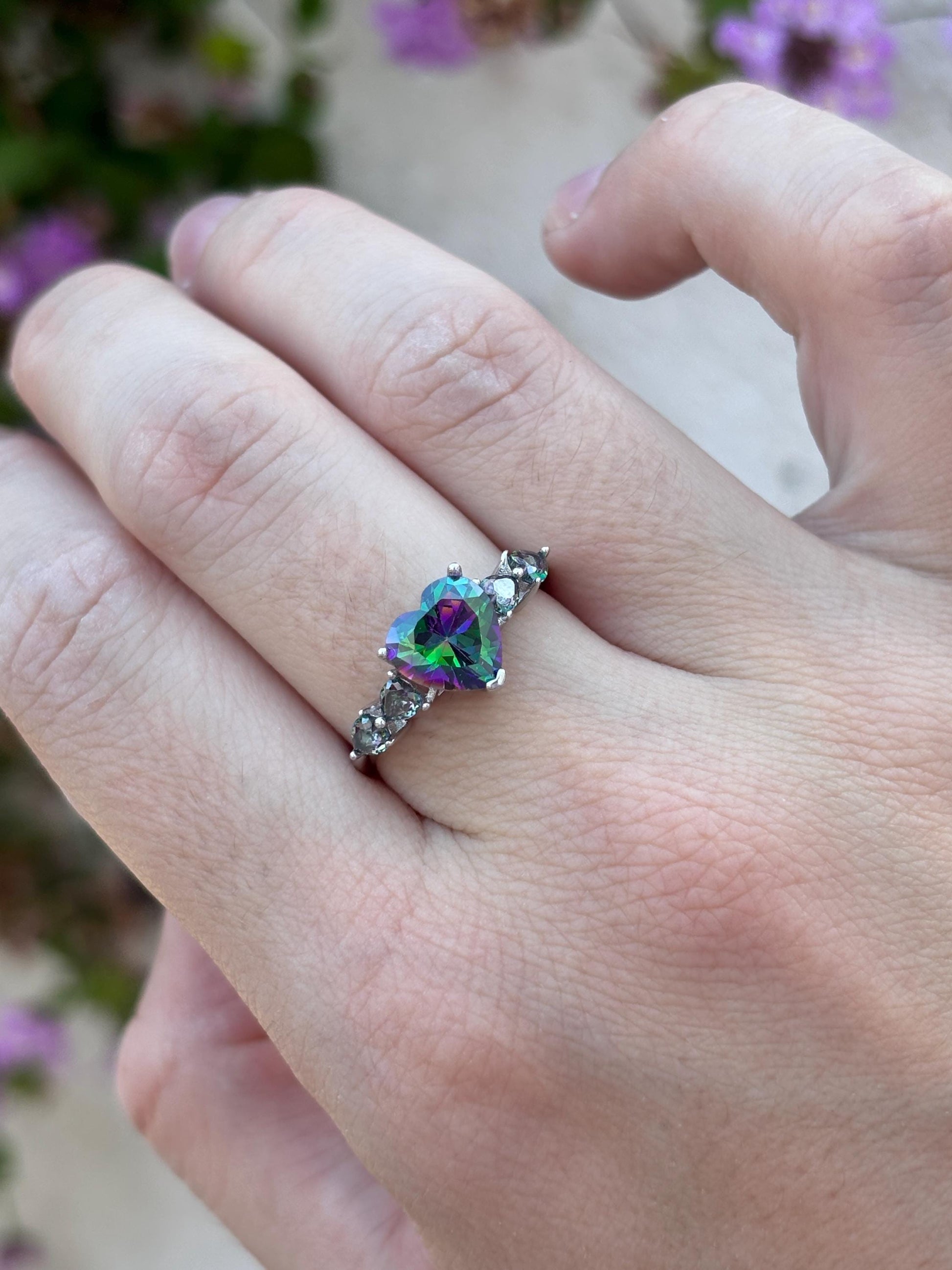 Mystic Topaz Heart Ring, 925 Sterling Silver Ring, Rainbow Heart Gemstone Ring, Romantic Promise Ring, Colorful Statement Ring, Gift for Her