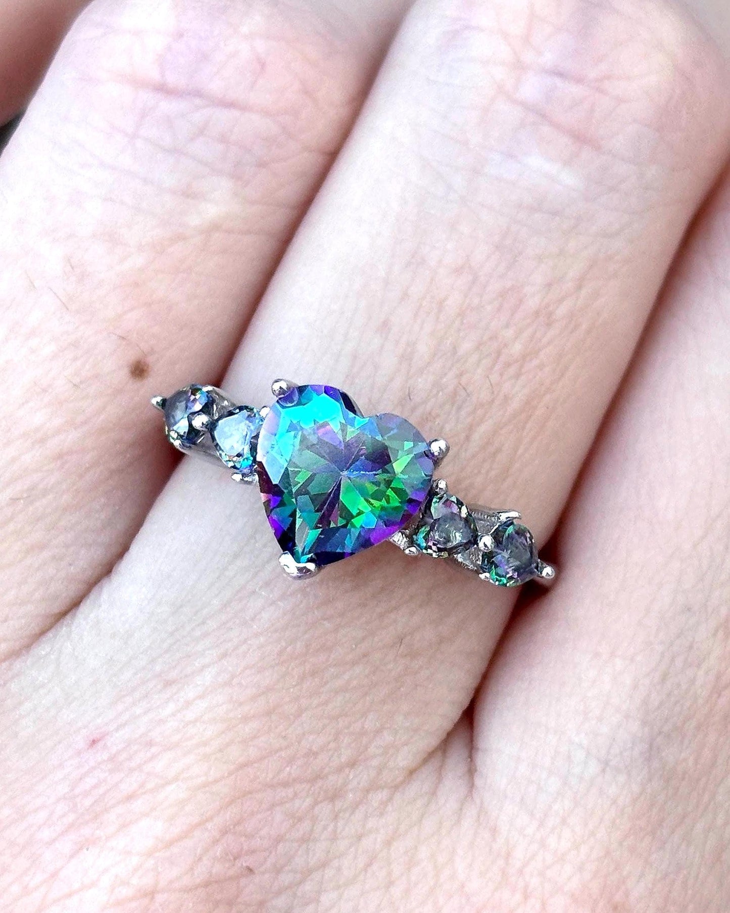Mystic Topaz Heart Ring, 925 Sterling Silver Ring, Rainbow Heart Gemstone Ring, Romantic Promise Ring, Colorful Statement Ring, Gift for Her