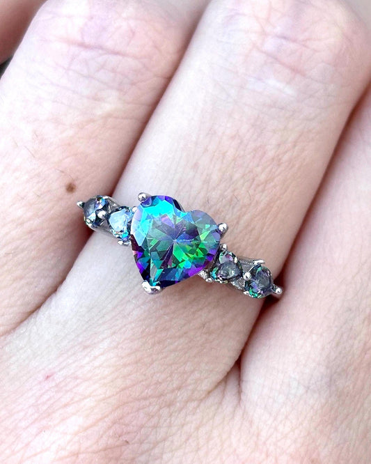 Mystic Topaz Heart Ring, 925 Sterling Silver Ring, Rainbow Heart Gemstone Ring, Romantic Promise Ring, Colorful Statement Ring, Gift for Her