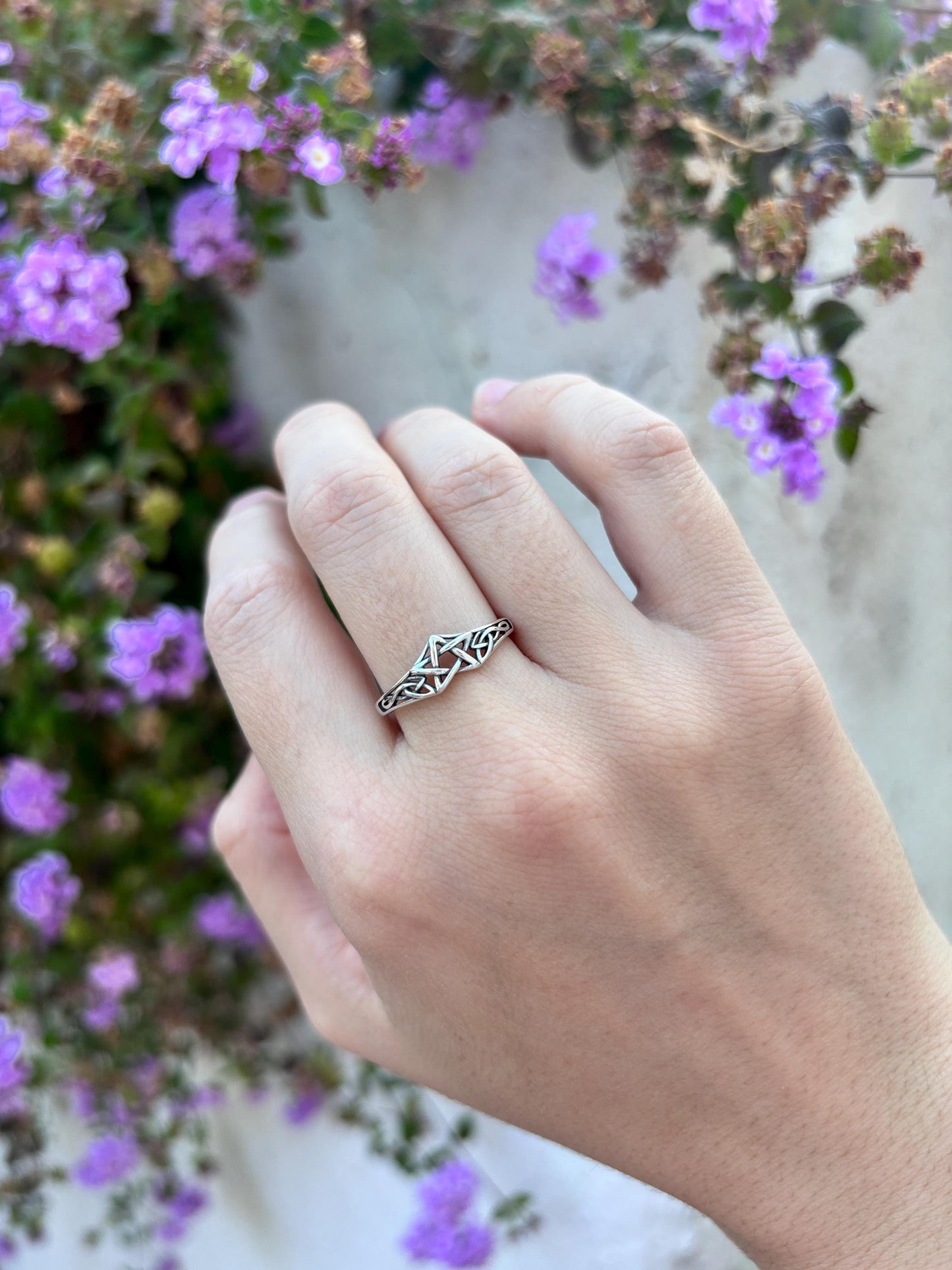 Sterling Silver Handmade Celtic Star Ring, Woven Knot Band, Minimalist Eternity Ring, Unisex Silver Jewelry, Gothic Vintage Style Ring