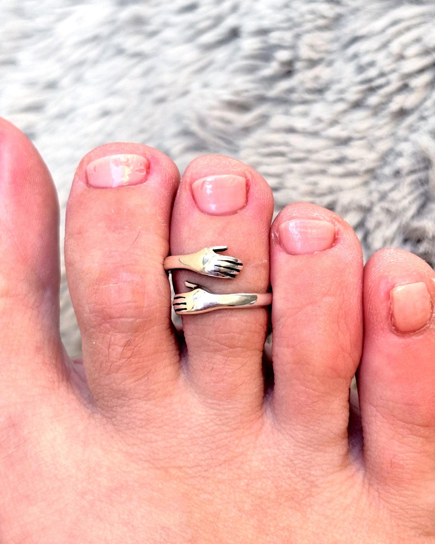 Sterling Silver Hug Toe Ring, Adjustable Toe Ring, Open Hand Ring, Minimalist Beach Jewelry, Friendship Ring, Summer Foot Jewelry