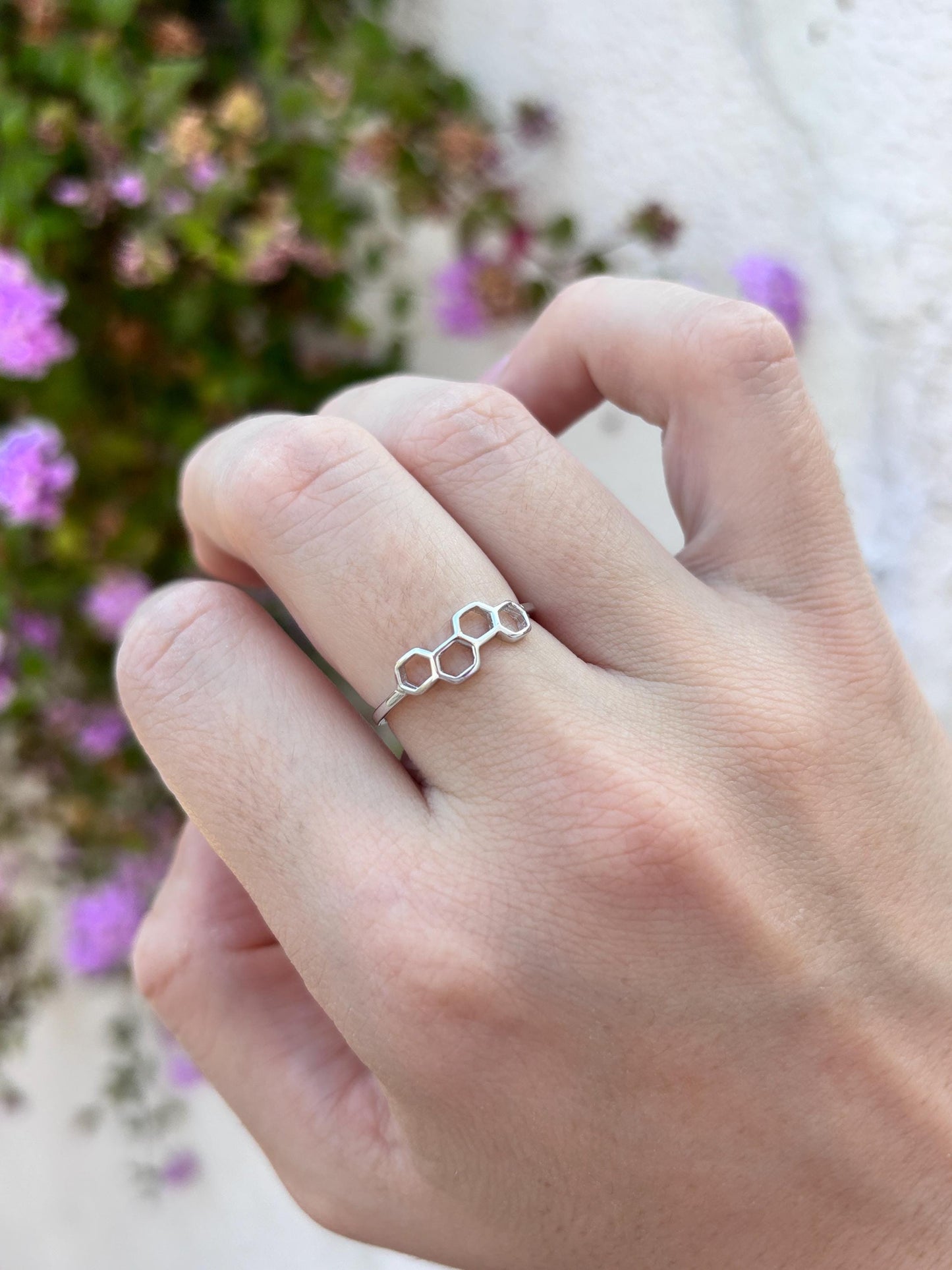 Sterling Silver Honeycomb Ring, Hexagon Ring, Minimalist Geometric Ring, Bee Inspired Jewelry, Modern Silver Ring, Stackable Ring for Her