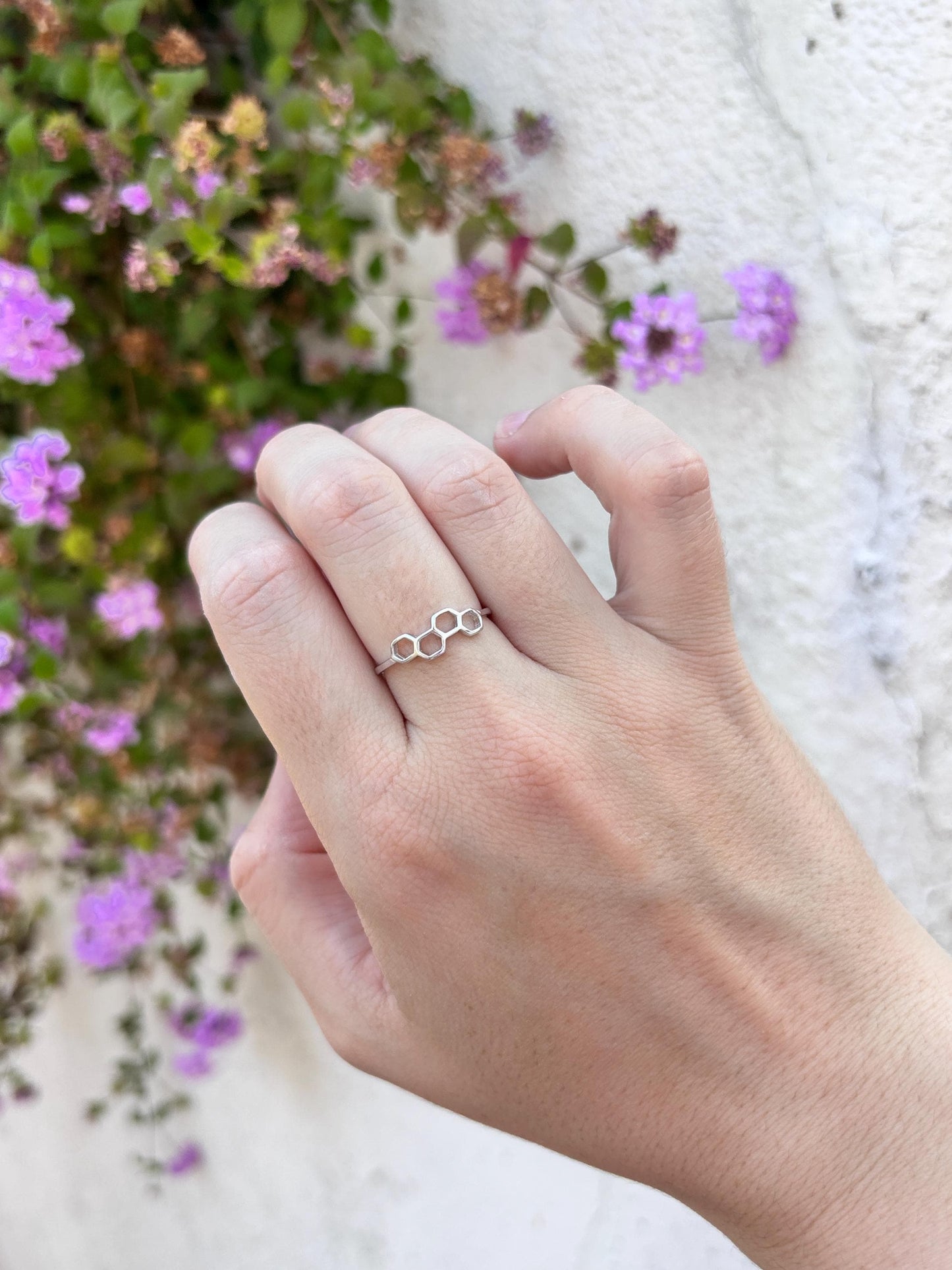 Sterling Silver Honeycomb Ring, Hexagon Ring, Minimalist Geometric Ring, Bee Inspired Jewelry, Modern Silver Ring, Stackable Ring for Her