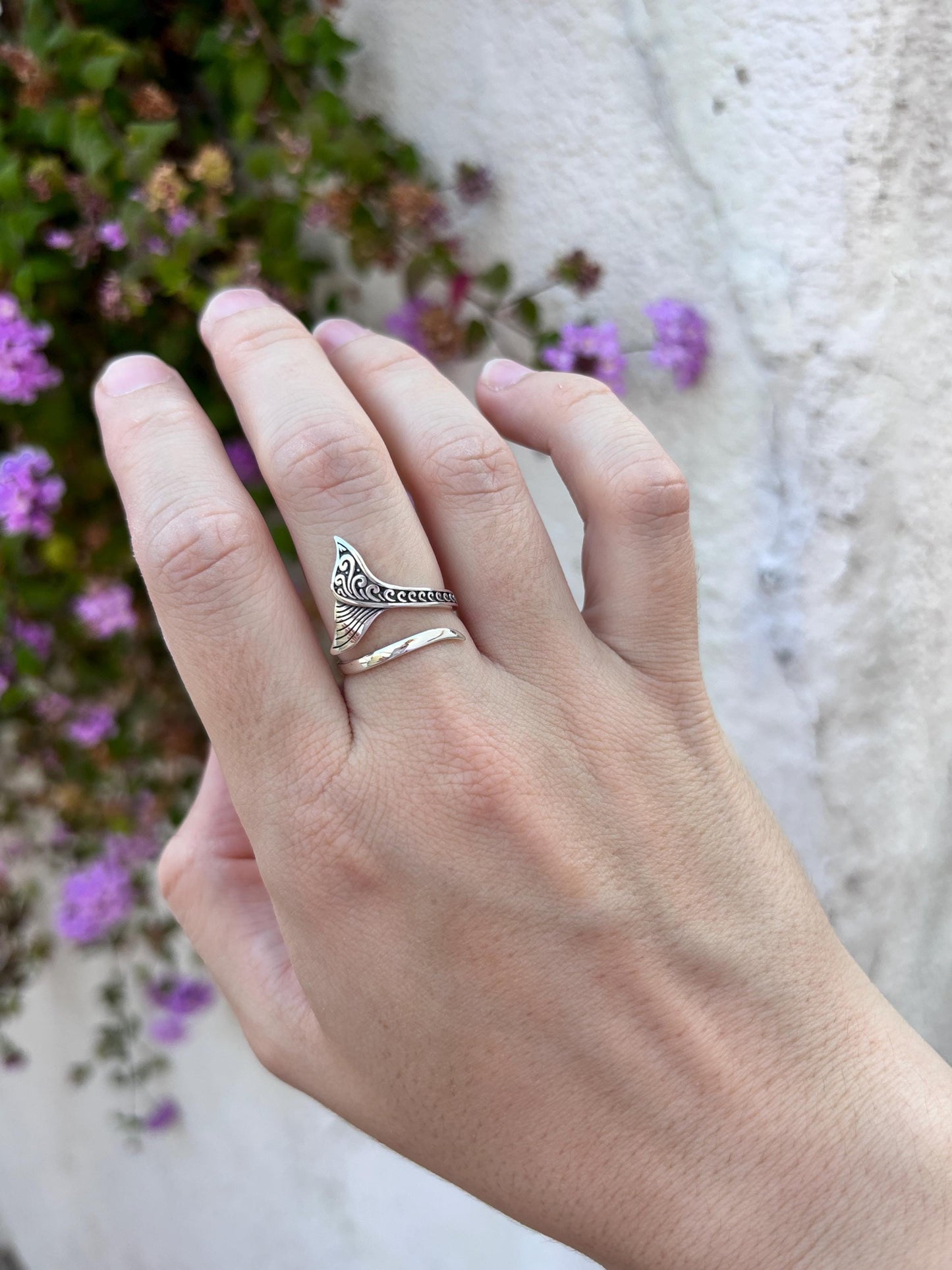 Sterling Silver Mermaid Tail Ring, Ocean Inspired Ring, Adjustable 925 Silver Ring, Beach Jewelry, Coastal Ring, Sea Lover Gift