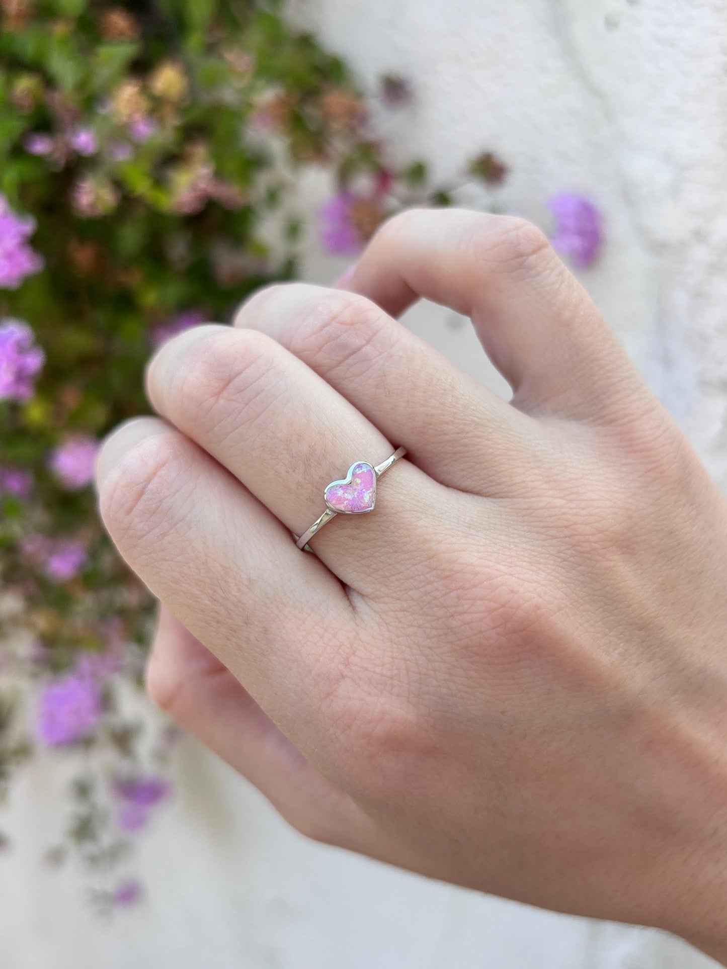 Pink Opal Heart Ring, Sterling Silver Heart Ring, Dainty Heart Ring, Opal Ring for Women, Promise Ring, Romantic Gift, Minimalist Jewelry