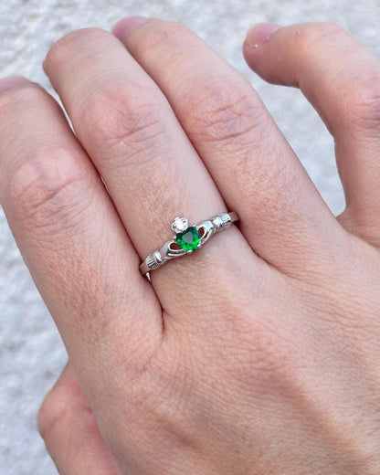 Claddagh Ring with Green Heart, Sterling Silver Claddagh Ring, Irish Promise Ring, Emerald Heart Ring, Celtic Jewelry, Friendship Love Ring