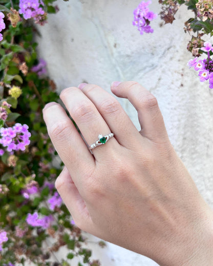 Claddagh Ring with Green Heart, Sterling Silver Claddagh Ring, Irish Promise Ring, Emerald Heart Ring, Celtic Jewelry, Friendship Love Ring