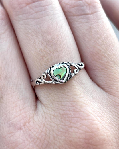 Heart Abalone Shell Ring, 925 Sterling Silver Ring, Ocean Inspired Jewelry, Beach Lover Gift, Boho Ring, Coastal Jewelry, Natural Shell Ring
