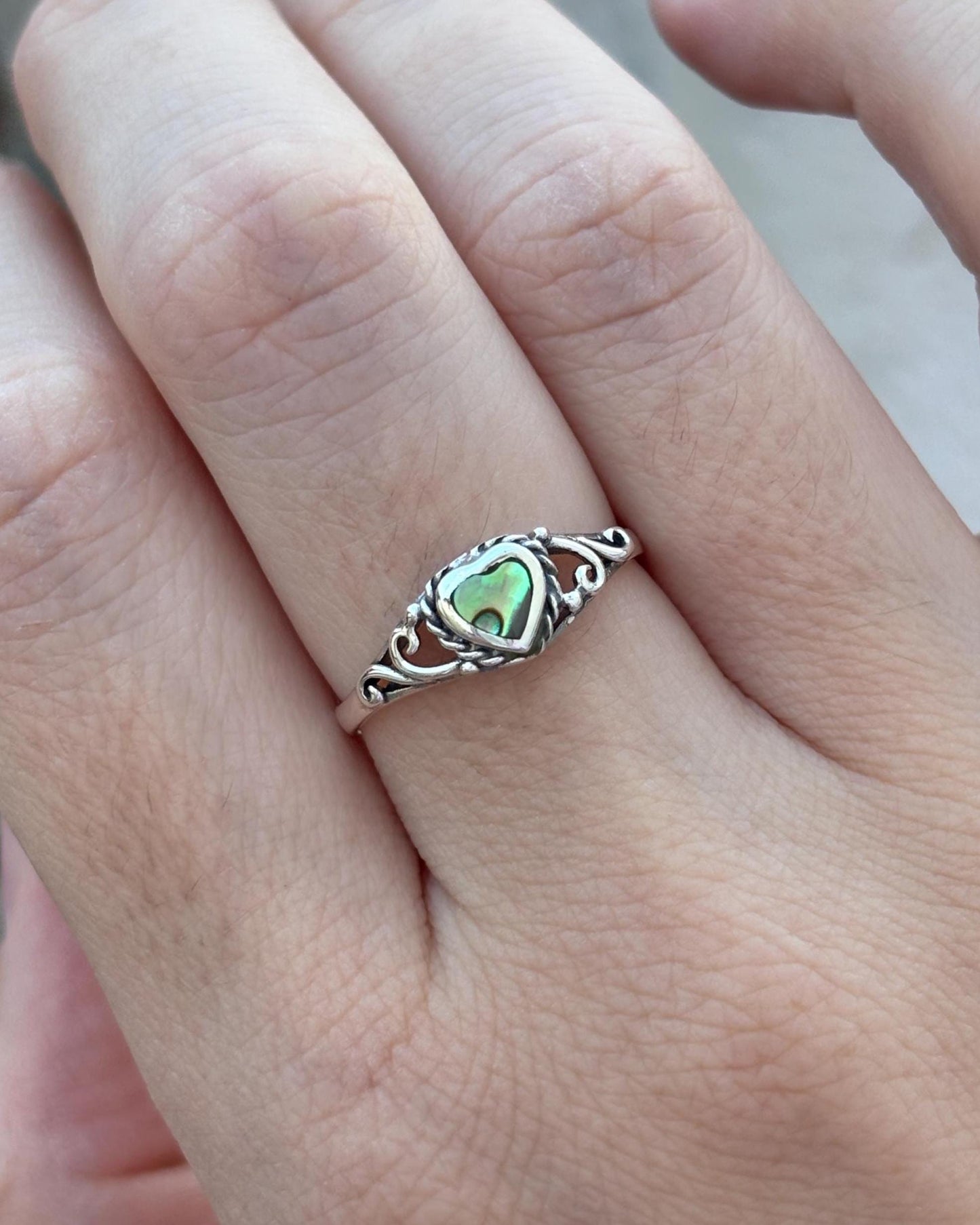 Heart Abalone Shell Ring, 925 Sterling Silver Ring, Ocean Inspired Jewelry, Beach Lover Gift, Boho Ring, Coastal Jewelry, Natural Shell Ring
