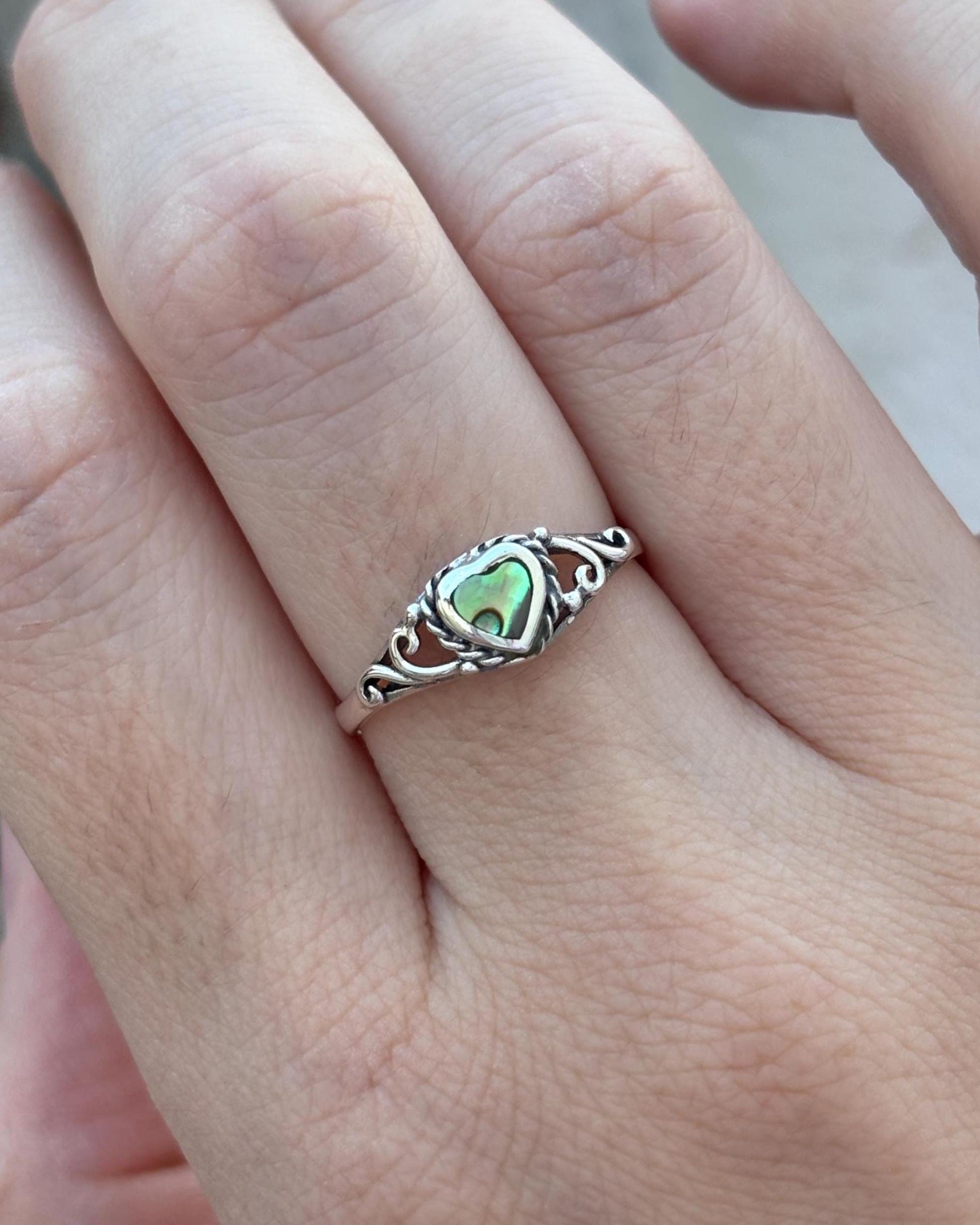 Heart Abalone Shell Ring, 925 Sterling Silver Ring, Ocean Inspired Jewelry, Beach Lover Gift, Boho Ring, Coastal Jewelry, Natural Shell Ring