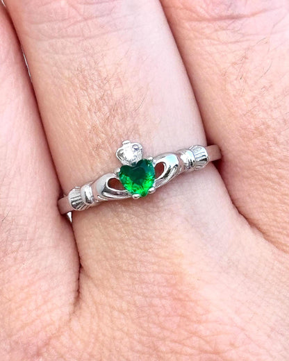 Claddagh Ring with Green Heart, Sterling Silver Claddagh Ring, Irish Promise Ring, Emerald Heart Ring, Celtic Jewelry, Friendship Love Ring