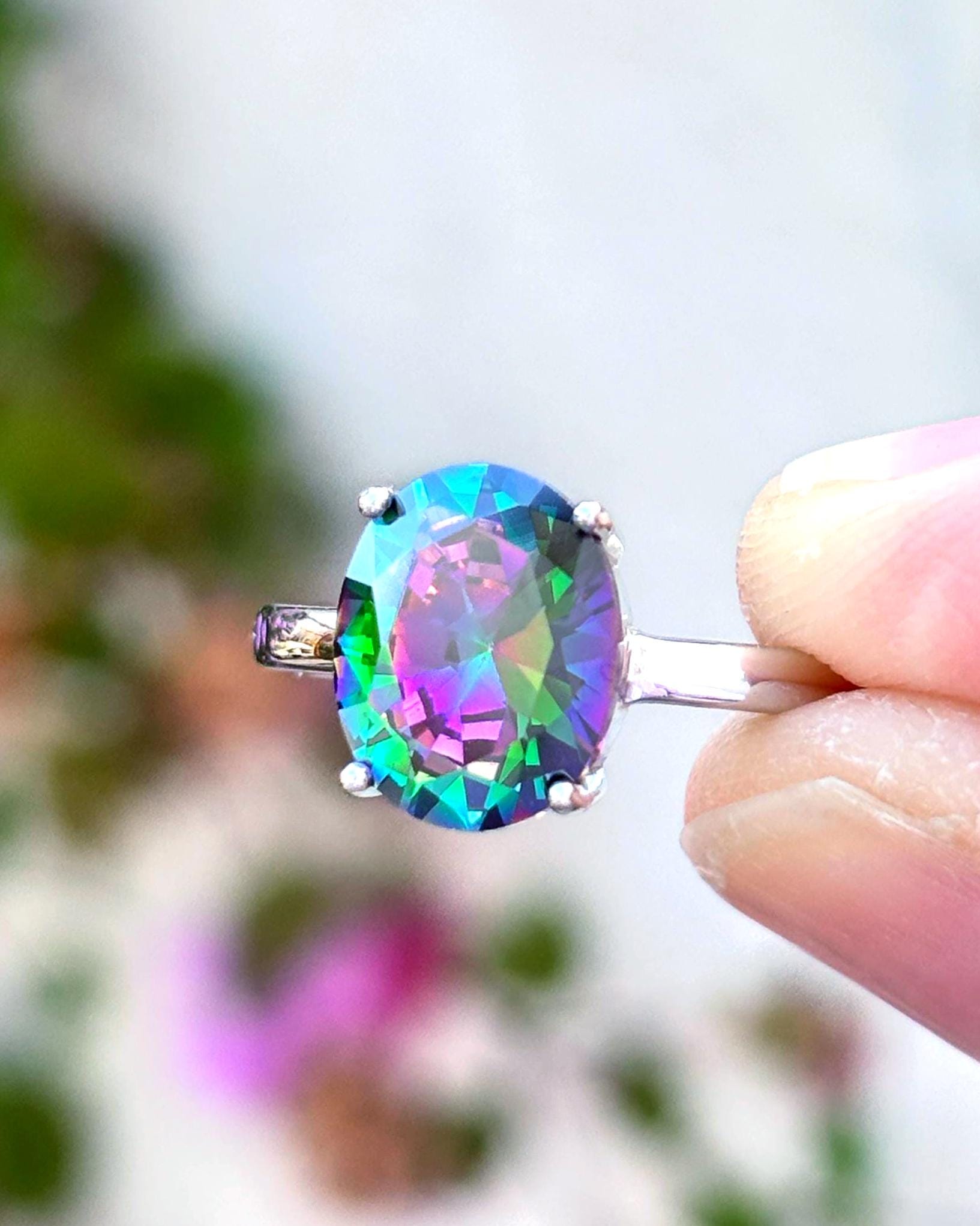 Mystic Topaz Ring 925 Sterling Silver, Rainbow Topaz Ring, Celestial Ring, Galaxy Ring, Color Changing Stone Ring, Gift for Her