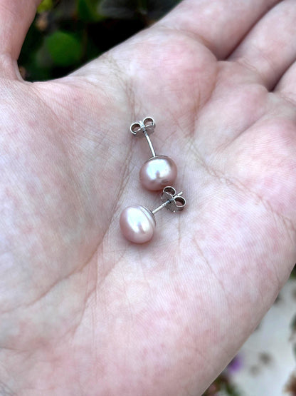 8mm Genuine Freshwater Pearl Stud Earrings, 925 Sterling Silver Pearl Earrings, Tennessee Pearl Jewelry, Classic Pearl Studs, Gift for Her