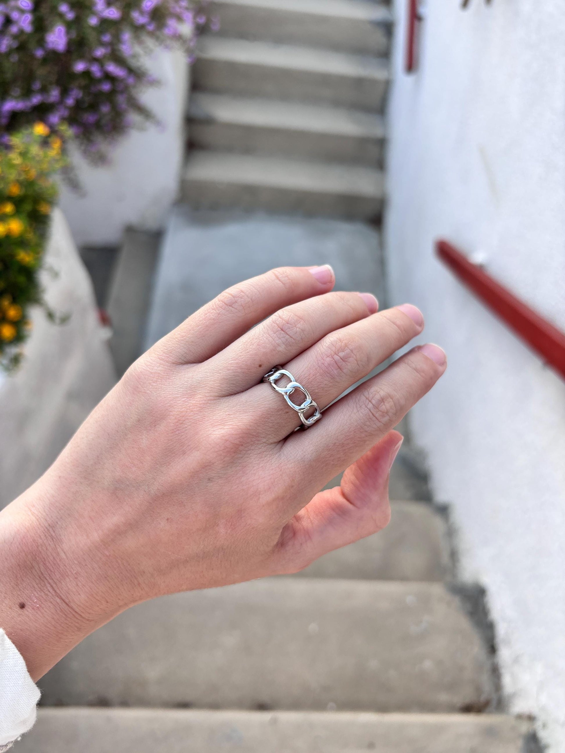 Stainless Steel Chain Link Ring, Silver Chain Ring, Minimalist Band Ring, Unisex Statement Ring, Everyday Ring, Modern Jewelry Gift