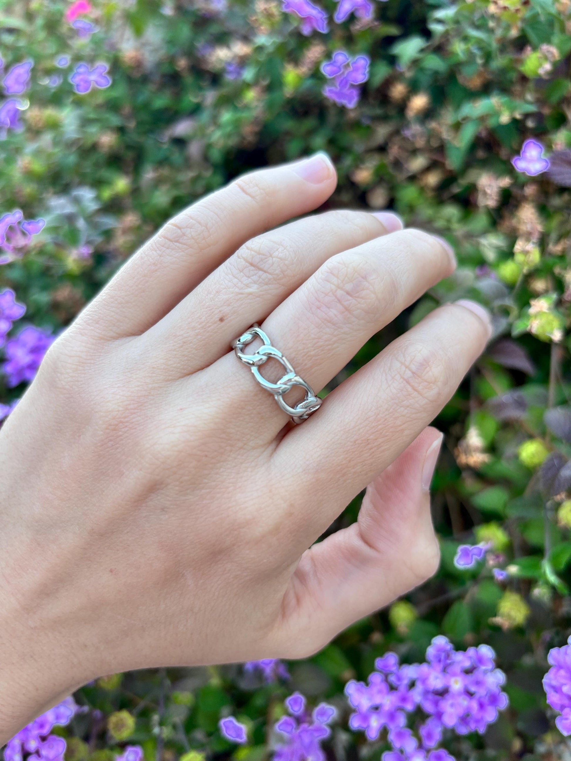 Stainless Steel Chain Link Ring, Silver Chain Ring, Minimalist Band Ring, Unisex Statement Ring, Everyday Ring, Modern Jewelry Gift