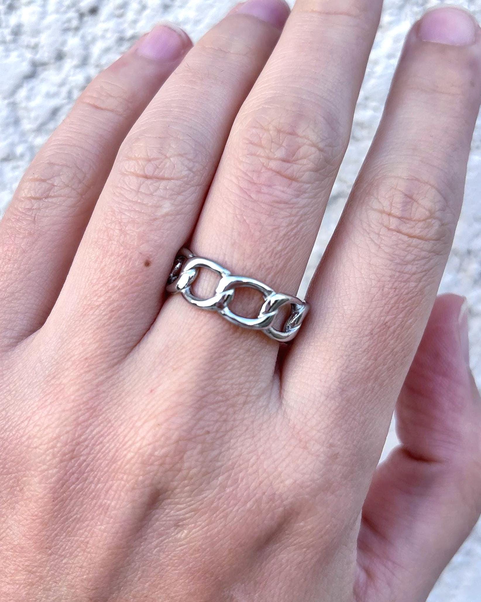 Stainless Steel Chain Link Ring, Silver Chain Ring, Minimalist Band Ring, Unisex Statement Ring, Everyday Ring, Modern Jewelry Gift