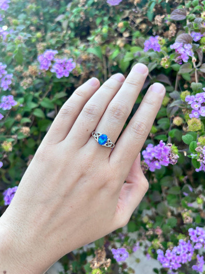 Blue Opal Celtic Ring, 925 Sterling Silver Ring, Celtic Knot Ring, Lab Created Blue Opal Ring, Irish Ring, Promise Ring, Gift for Her