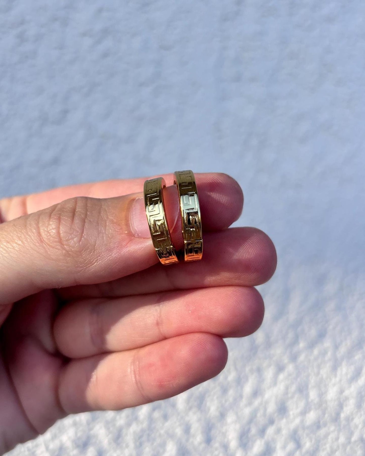 Greek Key Hoop Earrings, Gold Hoop Earrings, 14K Gold Plated Hoops, Stainless Steel Earrings, Geometric Huggie Hoops, Waterproof Jewelry