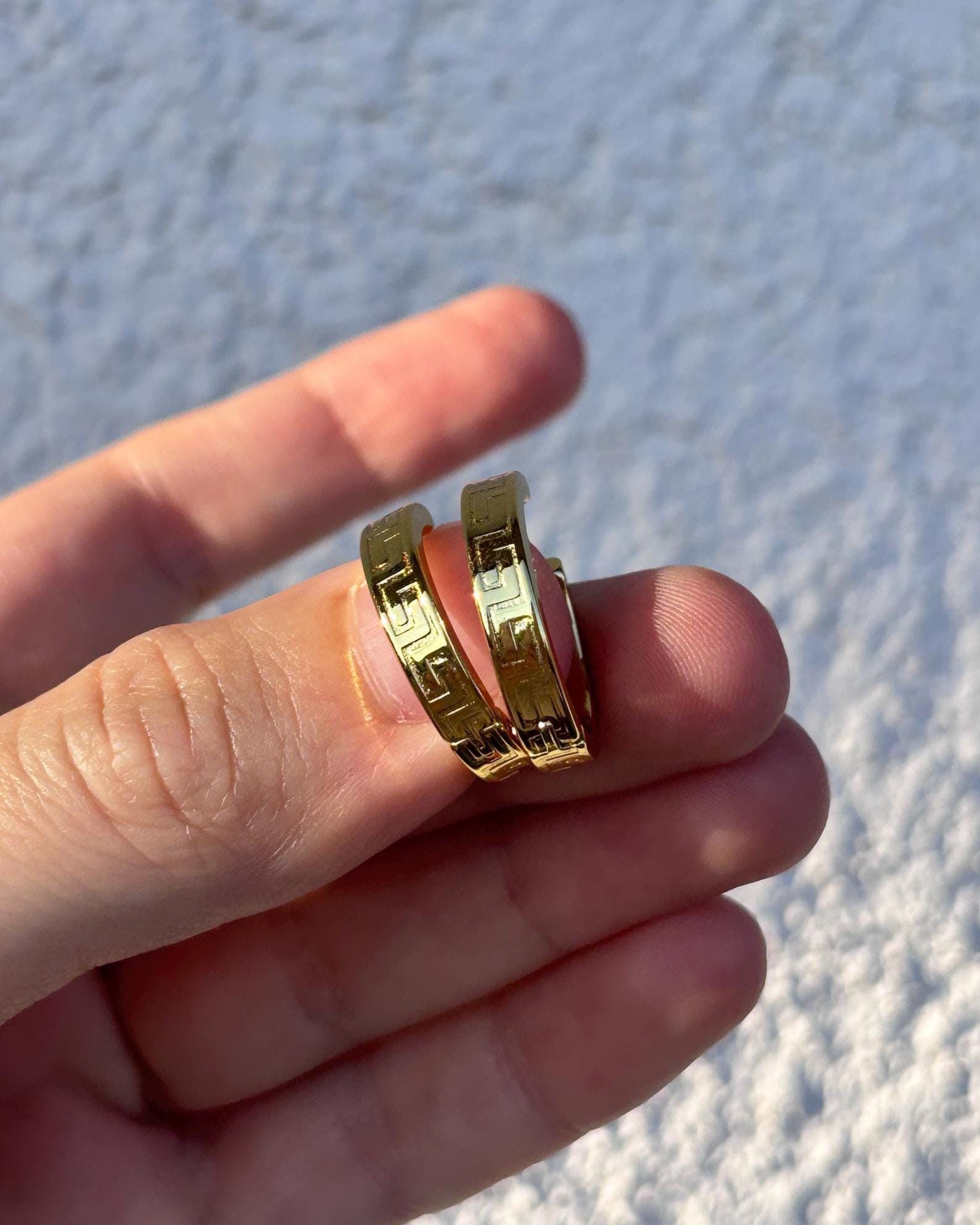 Greek Key Hoop Earrings, Gold Hoop Earrings, 14K Gold Plated Hoops, Stainless Steel Earrings, Geometric Huggie Hoops, Waterproof Jewelry