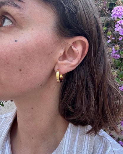 Greek Key Hoop Earrings, Gold Hoop Earrings, 14K Gold Plated Hoops, Stainless Steel Earrings, Geometric Huggie Hoops, Waterproof Jewelry